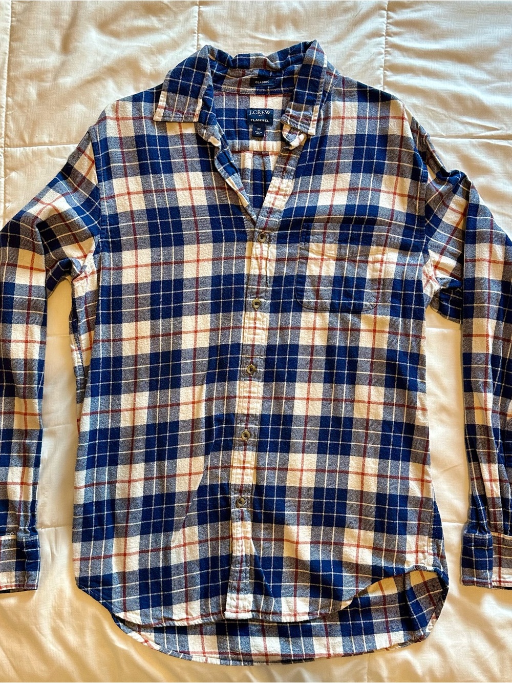 J. Crew Men's Blue and Cream Plaid Button-Down Shirt